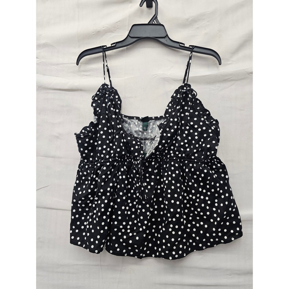 Wild Fable Womens Polka Dot Peplum Top Black Linen Blend Casual Size XL
